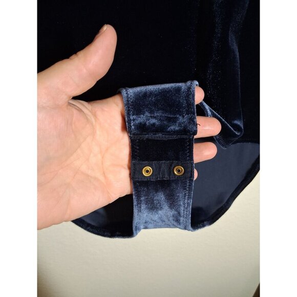 J. Crew Mercantile Bodysuit Velvet Y2K Retro Long Sleeve Blue Size Small - Picture 3 of 5